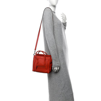 CELINE Drummed Calfskin Nano Luggage Red