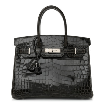 HERMES Shiny Niloticus Crocodile Horseshoe Birkin 30 Graphite