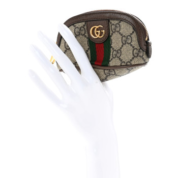 GUCCI GG Supreme Monogram Web Ophidia Dome Key Pouch Beige New Acero