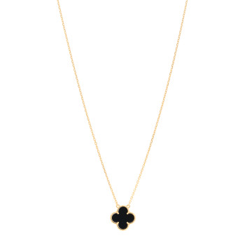 VAN CLEEF & ARPELS 18K Yellow Gold Black Onyx Vintage Alhambra Pendant Necklace