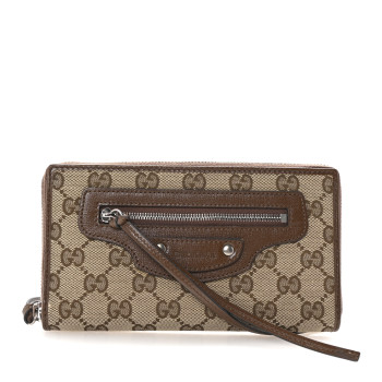 BALENCIAGA X GUCCI GG Monogram Azalea Calfskin Neo Classic Zip Around Wallet Beige Ebony Brown Sugar