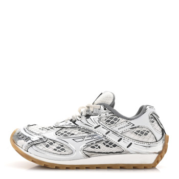 BOTTEGA VENETA Calfskin Fishnet Fac Orbribit Sneakers 37 Silver White