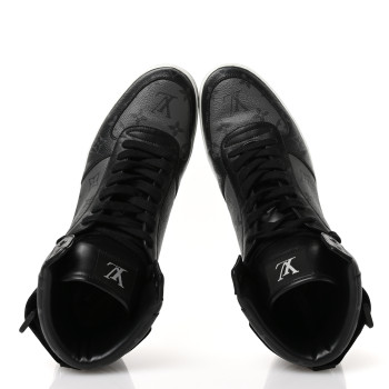 LOUIS VUITTON Calfskin Monogram Eclipse Mens Rivoli High Top Sneakers 10 Black Grey