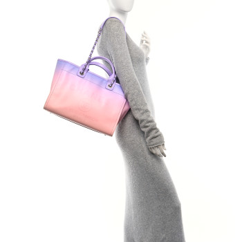 CHANEL Shaded Calfskin Medium Deauville Tote Light Purple Pink Coral
