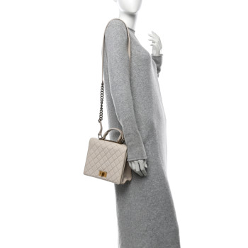 CHANEL Goatskin Quilted Large Rita Top Handle Flap Beige