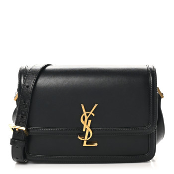 SAINT LAURENT Box Calfskin Monogram Medium Solferino Satchel Black