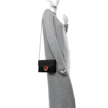 FENDI Vitello Cruise F is Fendi Bi-Color FF 1974 Embossed Medium Envelope Wallet On Chain Black Maya