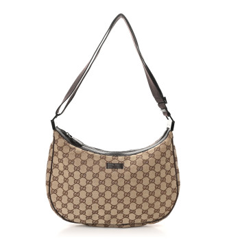 GUCCI Monogram Medium Half Moon Hobo Dark Brown