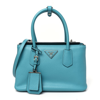PRADA Saffiano Cuir Small Twin Tote Turchese