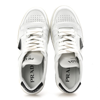 PRADA Vitello Rois Triangle Womens Downtown Low Top 30mm Sneakers 36 White Black