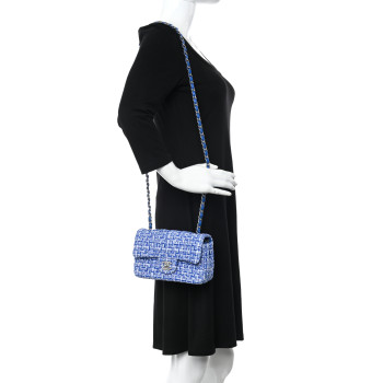 CHANEL Tweed Quilted Mini Rectangular Flap Blue White