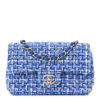 Chanel Blue Tweed Quilted Small Classic Flap Bag