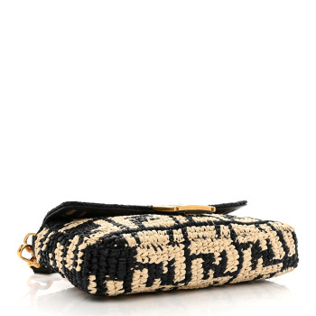 FENDI Raffia Vitello Dolce FF 1974 Crochet Baguette Black