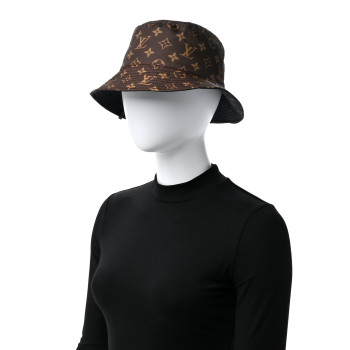 LOUIS VUITTON Nylon Monogram Reversible Bob Bucket Hat S Brown Black