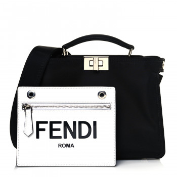 FENDI Nylon Vitello Cover Logo Embossed Mini Peekaboo I SEE