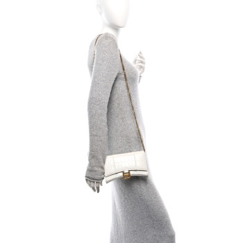 BALENCIAGA Shiny Calfskin Crocodile Embossed Hourglass Chain Bag White