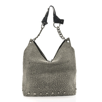 JIMMY CHOO Washed Grainy Lambskin Studded Raven Hobo White Black