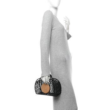 FENDI Recycled Plastic Vitello Liberty Matte Small Fendi Basket Black Miele Scuro