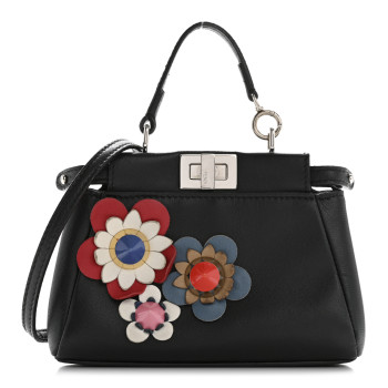 FENDI Nappa Flowerland Micro Peekaboo Iconic Satchel Black Multicolor