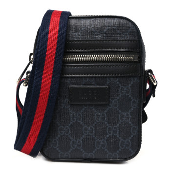 GUCCI GG Supreme Monogram Appia Calfskin Web Small Camera Messenger Bag Black Grey