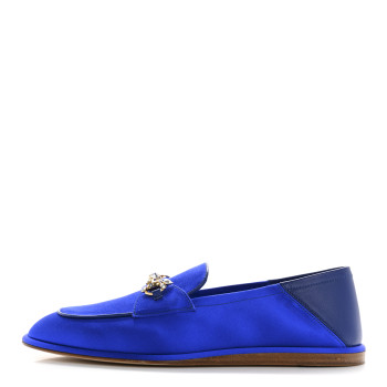 GUCCI Satin Crystal Horsebit Slip On Loafers 36 Electric Blue