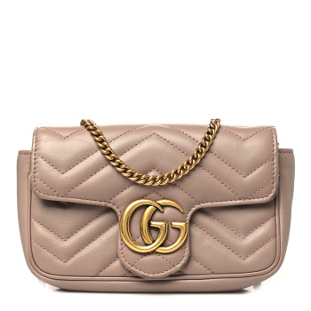 GUCCI Calfskin Matelasse Super Mini GG Marmont Shoulder Bag Porcelain Rose