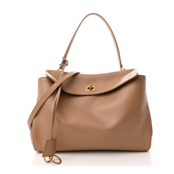 BALENCIAGA Smooth Calfskin Medium Rodeo Top Handle Handbag Latte
