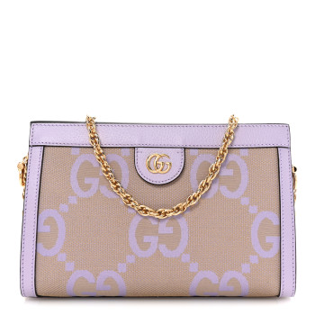 GUCCI Monogram Jumbo GG Textured Dollar Calfskin Small Ophidia Chain Shoulder Bag Beige Lapis