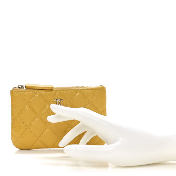 CHANEL Iridescent Caviar Quilted Small Cosmetic Case Yellow