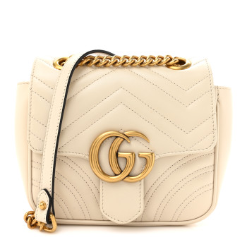 GUCCI Calfskin Matelasse Mini GG Marmont Square Shoulder Bag White