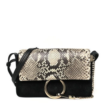 CHLOE Snakeskin Calfskin Small Faye Shoulder Bag Natural Black