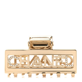 CHANEL Metal Crystal CC Hair Clip Gold