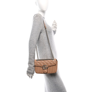 GUCCI Calfskin Matelasse Aria Small GG Marmont Shoulder Bag Camelia
