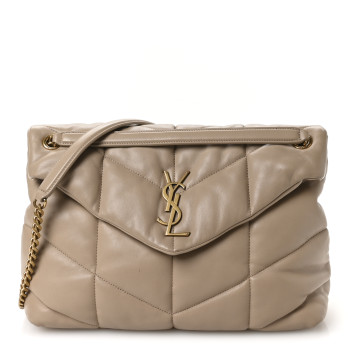 SAINT LAURENT Lambskin Quilted Medium Loulou Puffer Monogram Chain Satchel Dark Beige