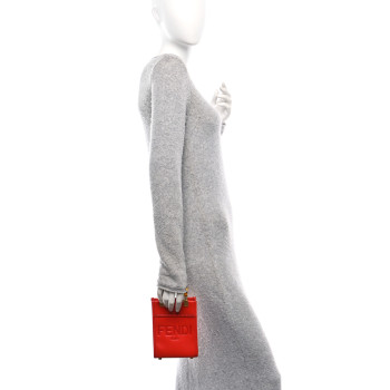 FENDI Vitello King Plexiglass Logo Embossed Mini Fendi Sunshine Shopper Tote Papavero