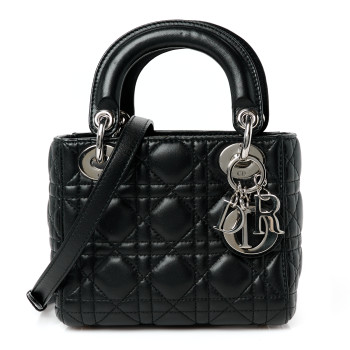 CHRISTIAN DIOR Lambskin Cannage Mini Lady Dior Black