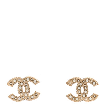 CHANEL Metal Graduated Pearl Crystal CC Earrings Light Gold