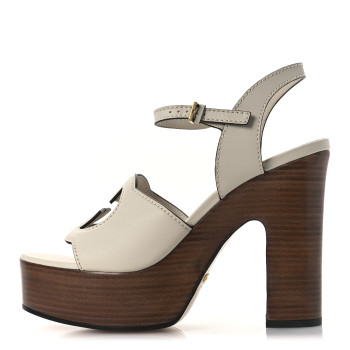 GUCCI Cosmos Softy Calfskin Wooden Interlocking G Cut-Out 30/120mm Platform Sandals 40 Mystic White