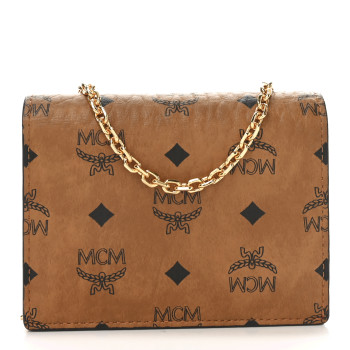 MCM Visetos Original Mini Chain Wallet Cognac
