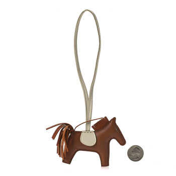 HERMES Milo Lambskin Grigri Rodeo Horse Bag Charm PM Craie Gold Pain D'epice Epice