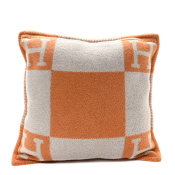 HERMES Wool Cashmere Avalon Pillow PM Ecru Potiron