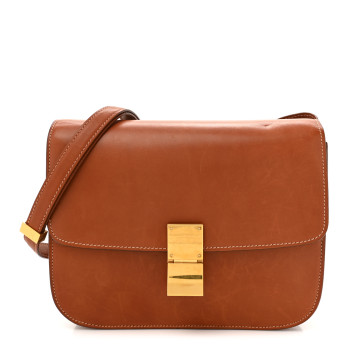 CELINE Natural Calfskin Medium Classic Box Flap Bag Tan