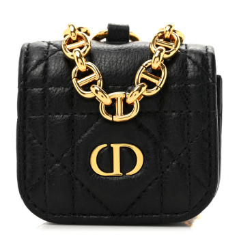 CHRISTIAN DIOR Supple Calfskin Cannage Caro Airpods Pro Case Necklace Black