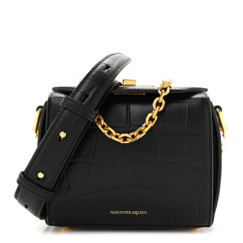 ALEXANDER MCQUEEN Calfskin Crocodile Embossed Box Shoulder Bag 19 Black
