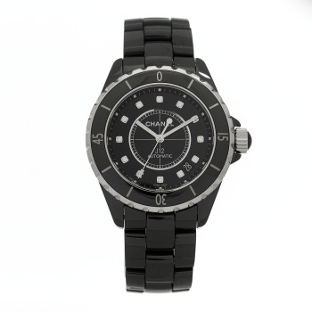 CHANEL Stainless Steel Ceramic Diamond 38mm J12 Automatic Watch Black