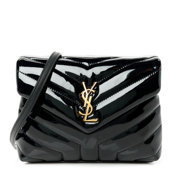 SAINT LAURENT Patent Y Quilted Monogram Toy Loulou Crossbody Bag Black