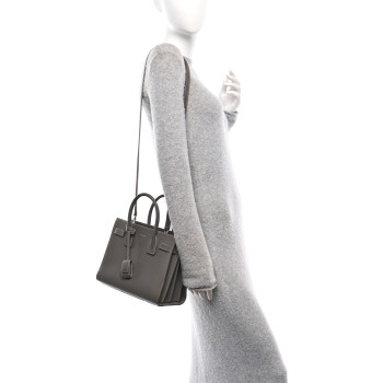 SAINT LAURENT Grained Calfskin Topstich Baby Sac De Jour Grey