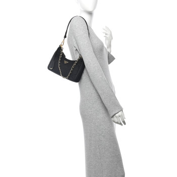 PRADA Re-Nylon Saffiano Stitched Mini Re-Edition 1995 Chaine Shoulder Bag Black