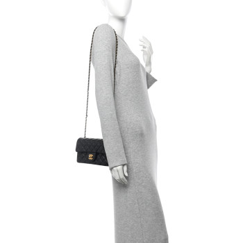 CHANEL Lambskin Quilted Mini Rectangular Pearl Crush Flap Black
