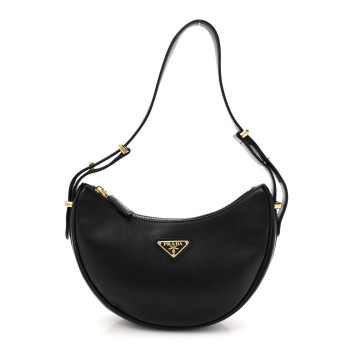 PRADA Soft Calfskin Arque Shoulder Bag Black
